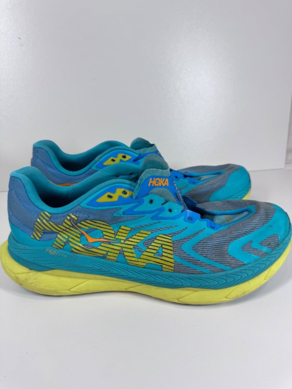 Hoka Trail Running Shoes Tecton X 2 Blue Yellow 12 12D 46.5 No laces no insoles